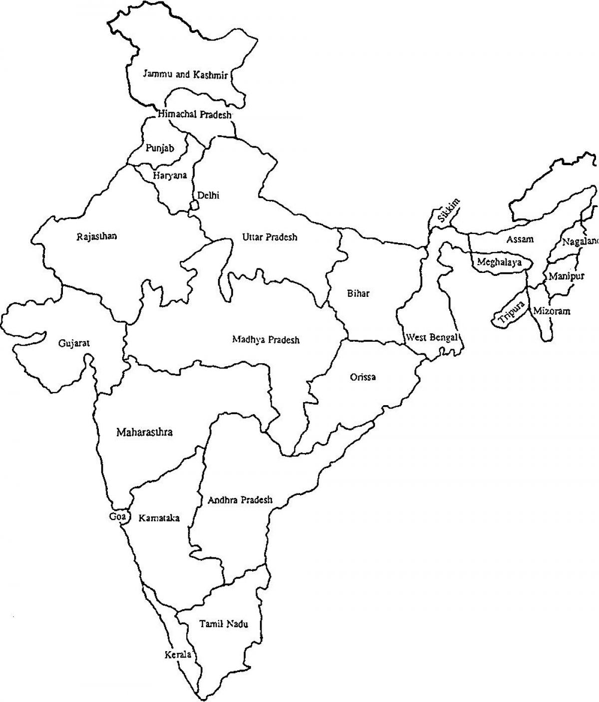 Black And White Outline Map Of India