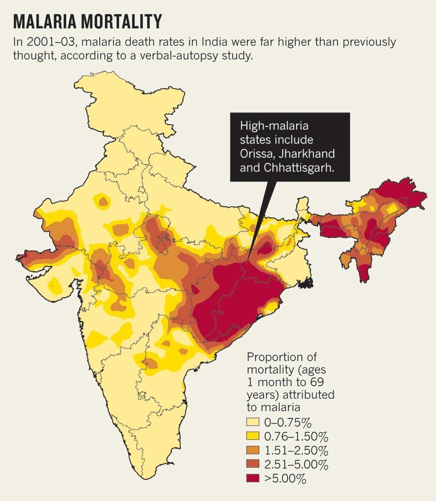 India malaria map - Map of India malaria (Southern Asia - Asia)