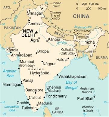 Present map of India - Present India map (Southern Asia - Asia)