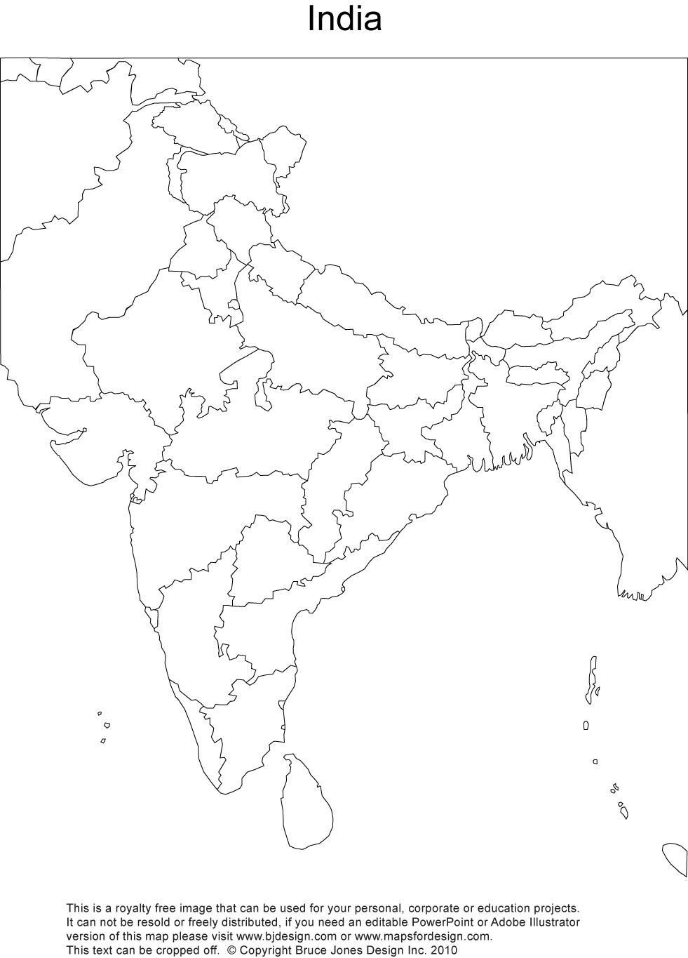 India physical map blank outline - Blank outline physical map of India