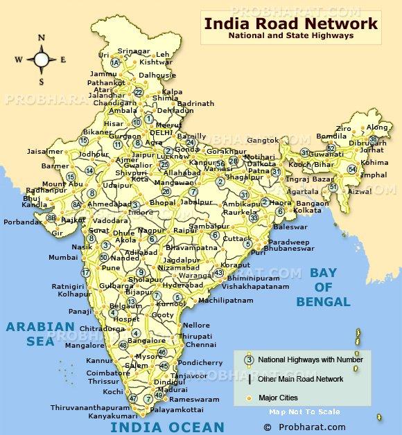 India map road distance - Map of India road distance (Southern Asia - Asia)