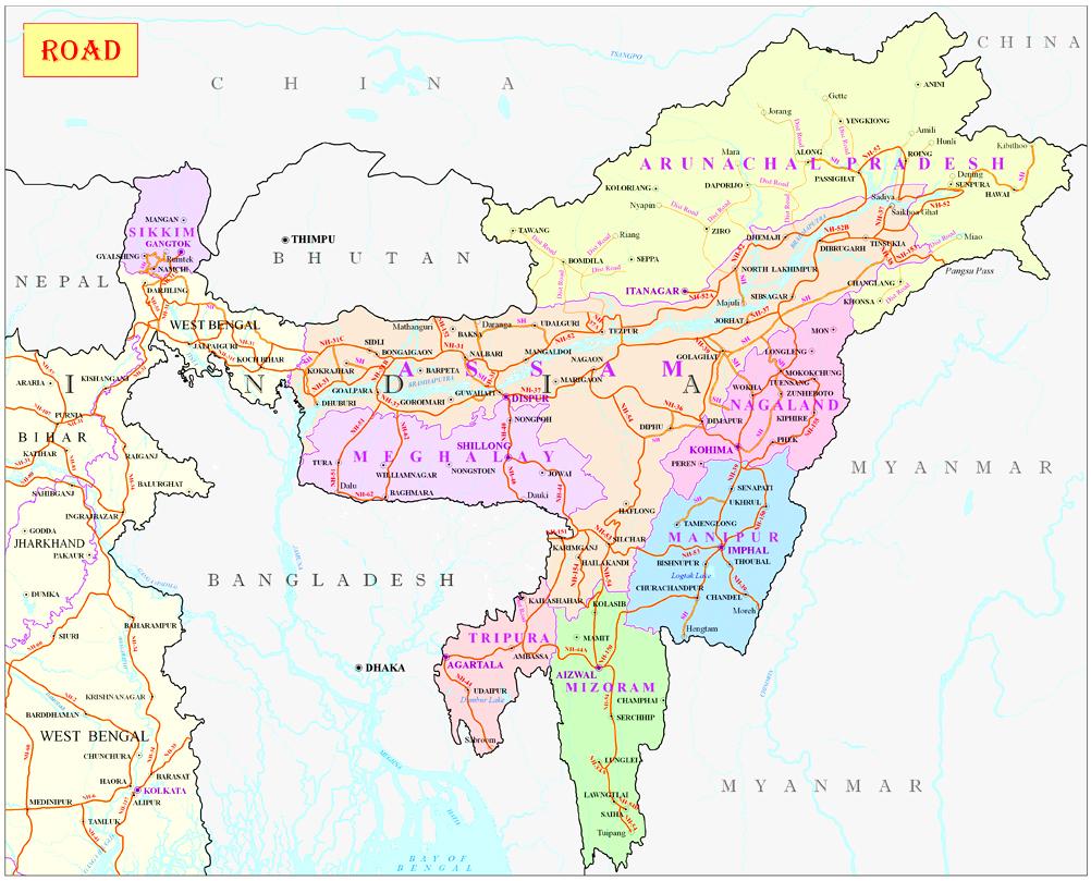 North East India Road Map 