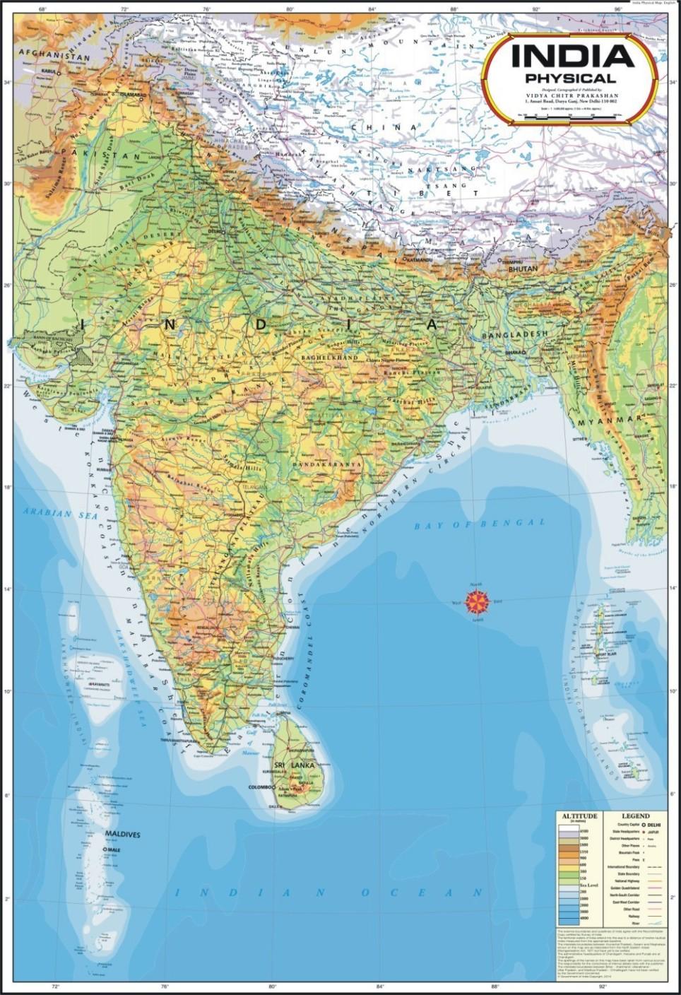Physical map of India - India physical map (Southern Asia - Asia)