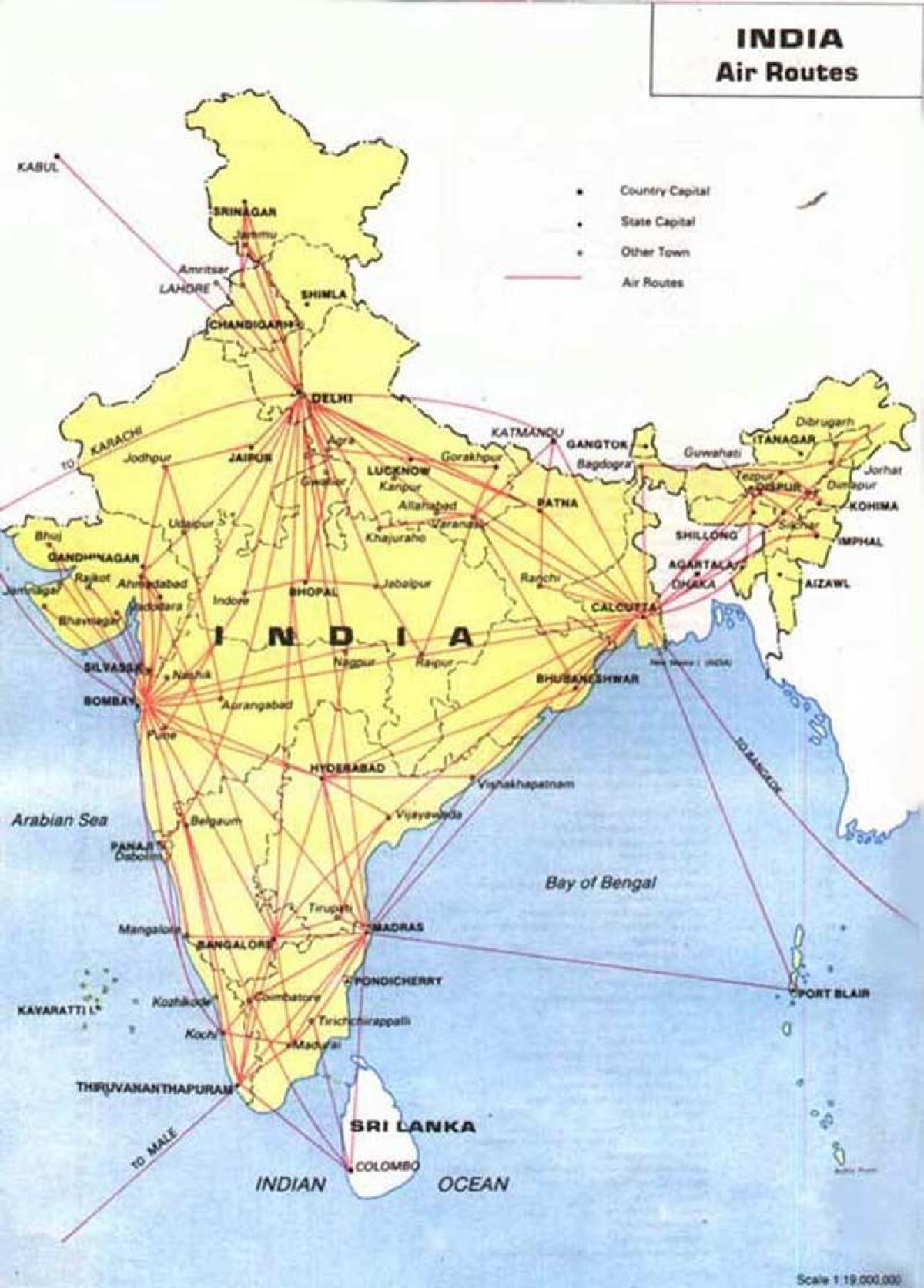 Flight route map India - Flight route map of India (Southern Asia - Asia)