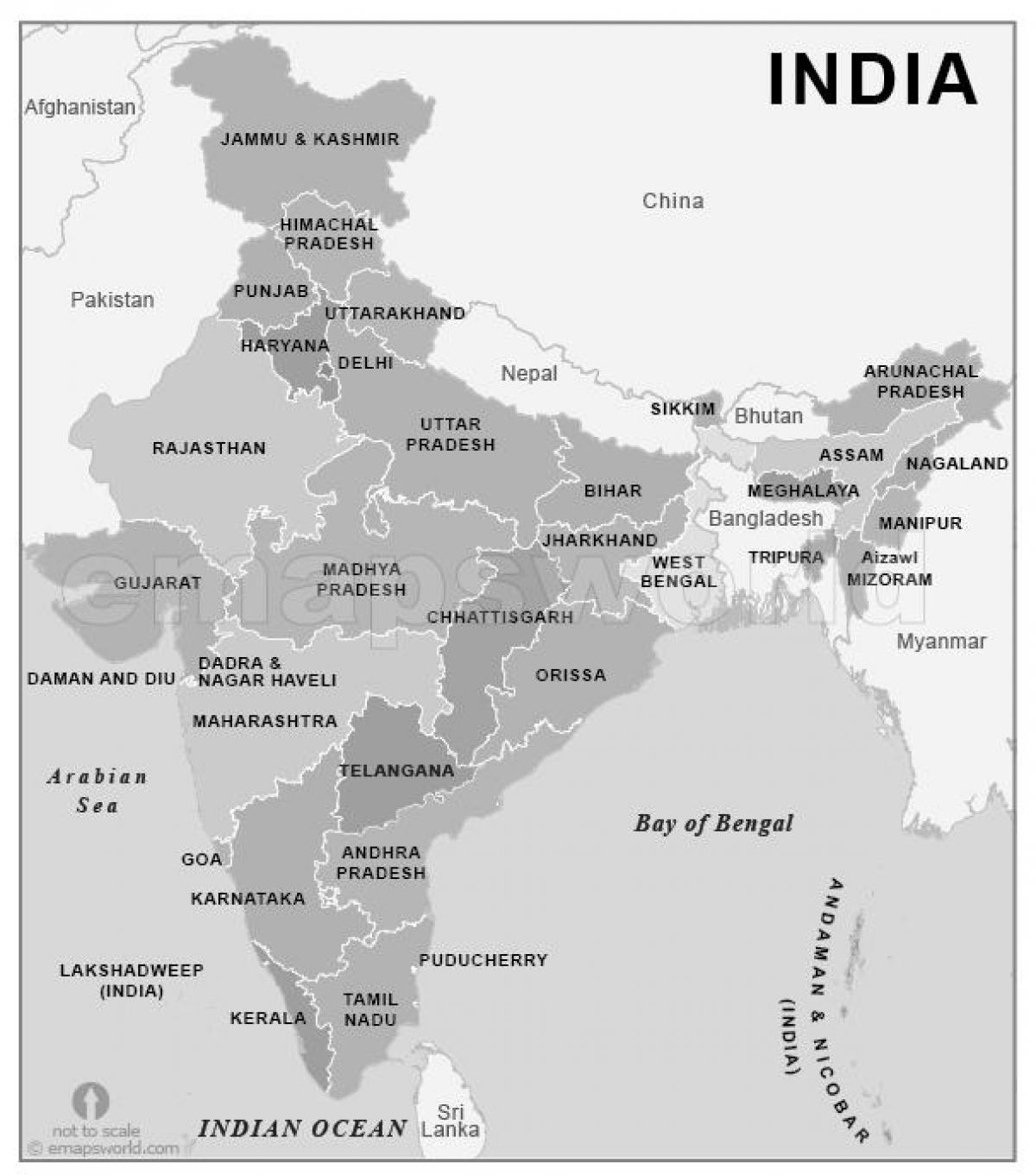 black and white India map