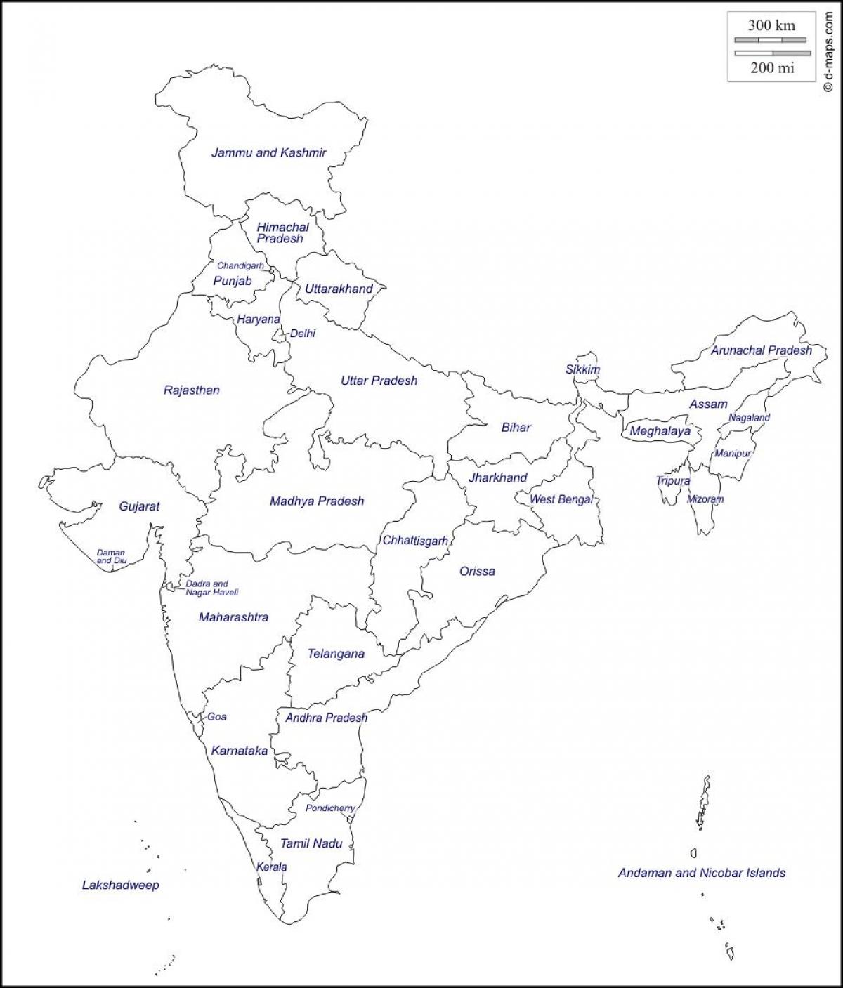 India outline map with states