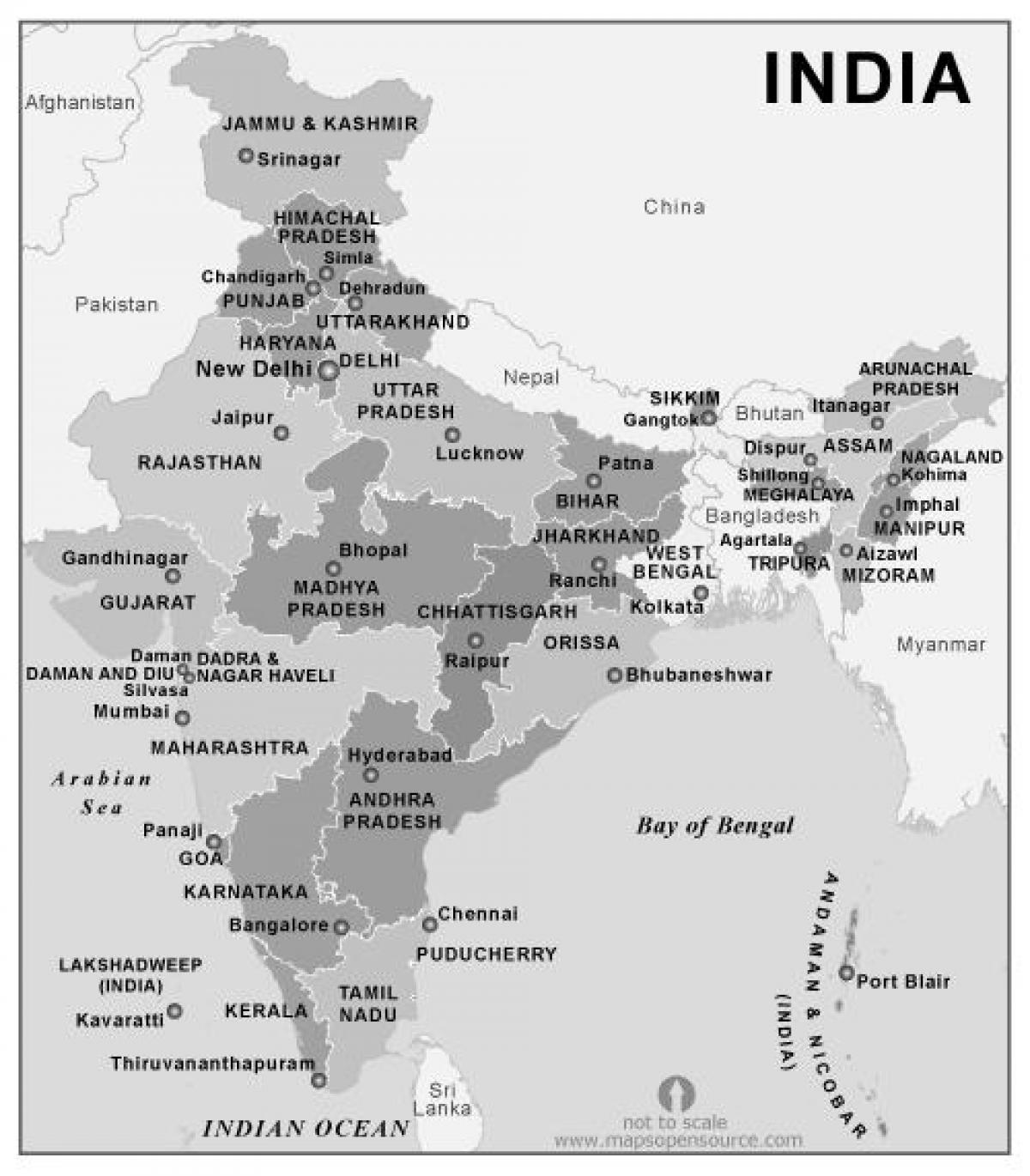 Political Map Of India In Black And White