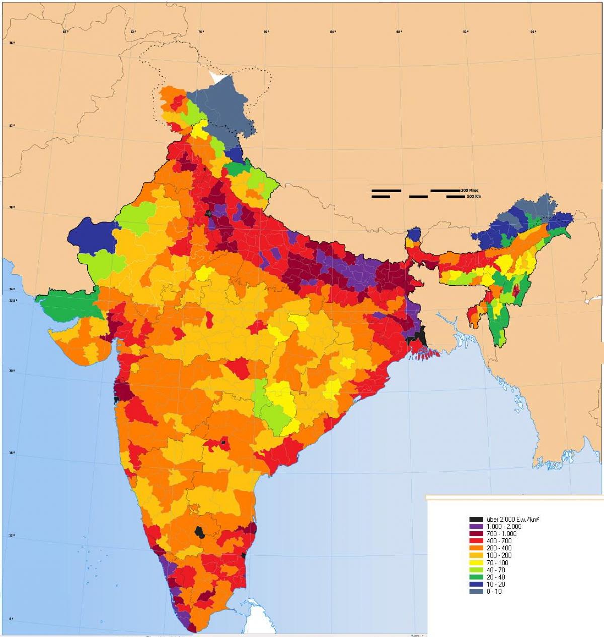 India population density map Population density map of India