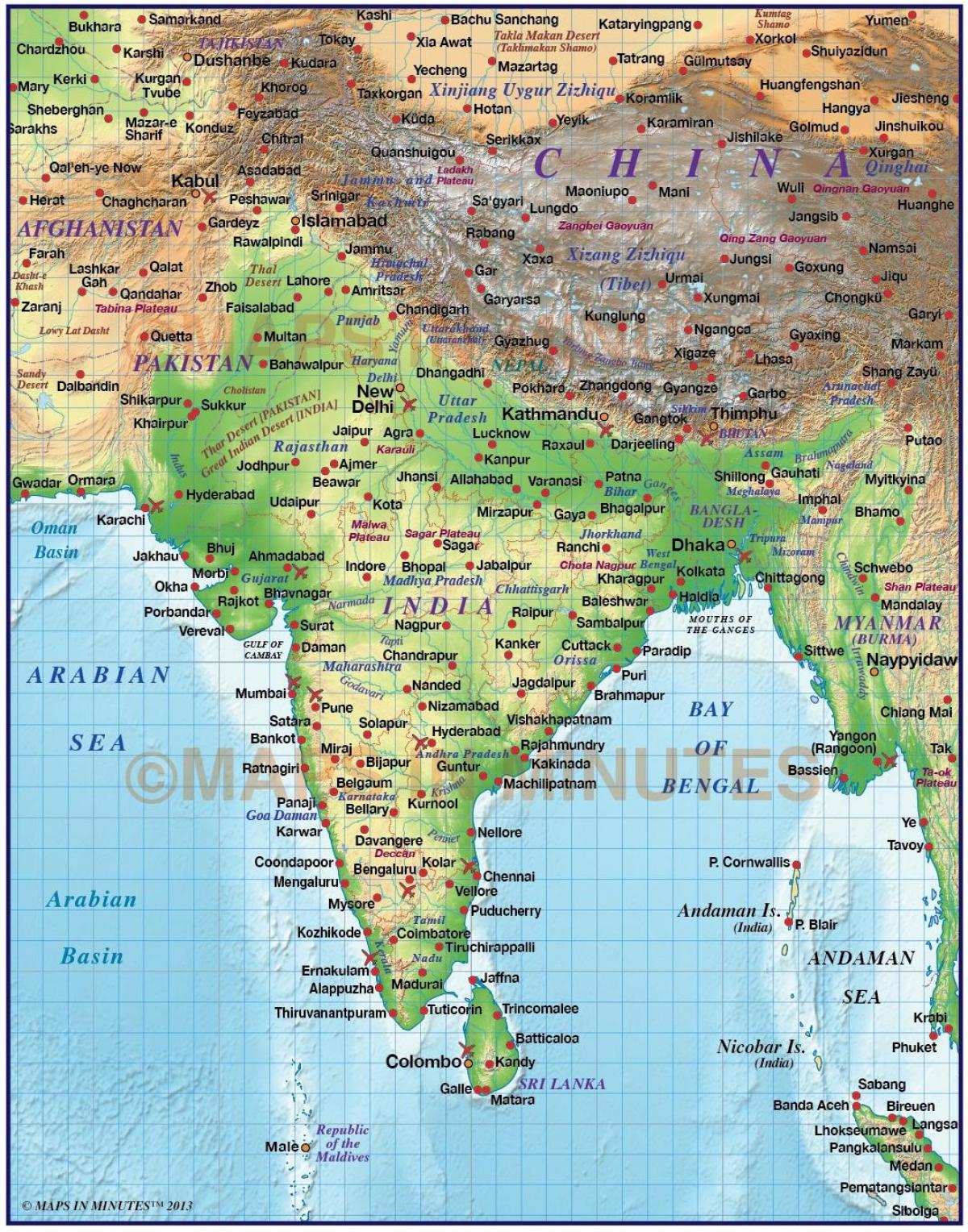 relief map of India