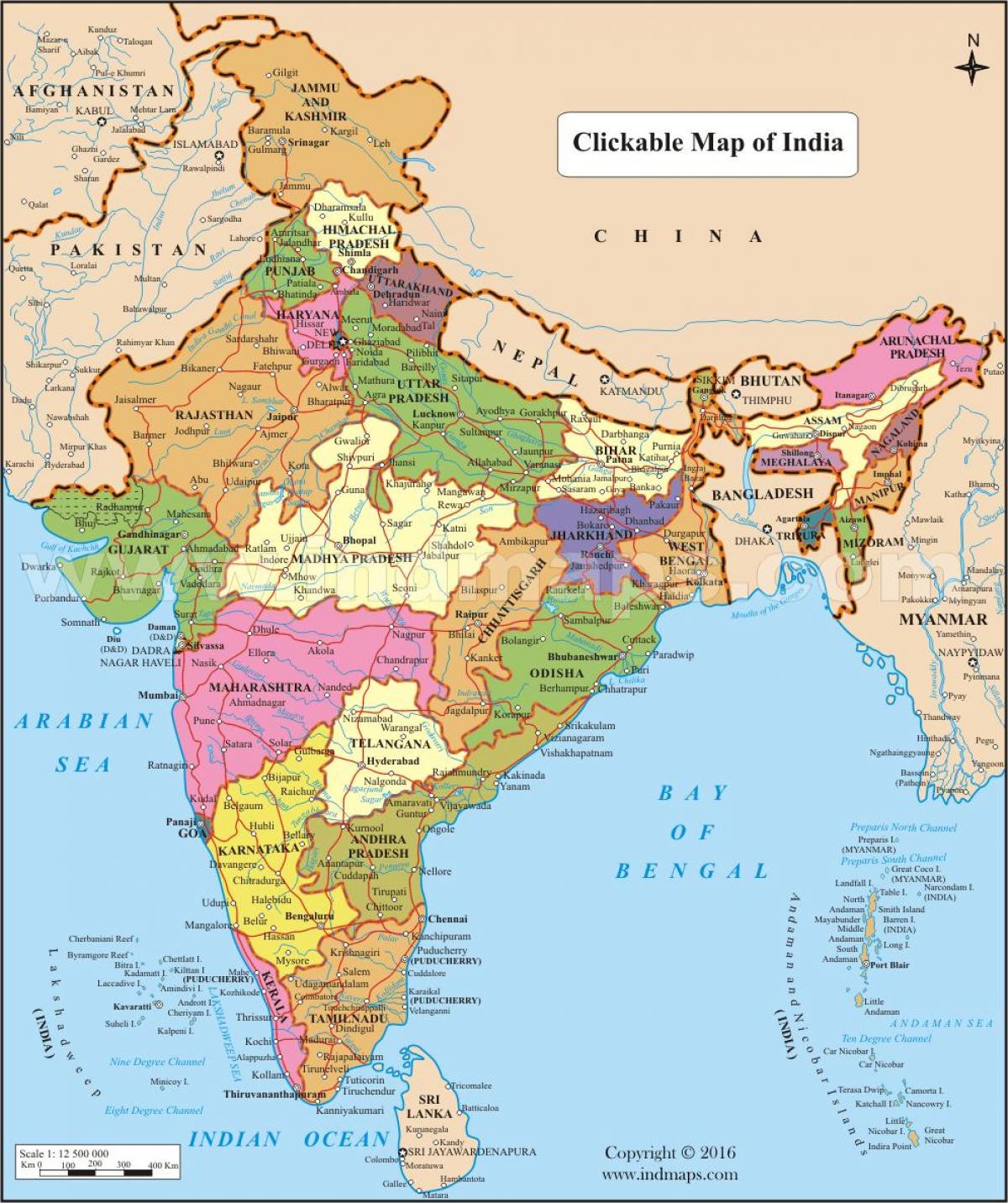 India map with states and cities