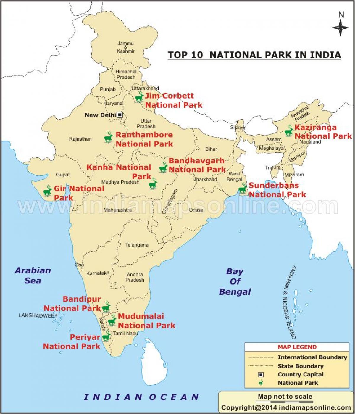 map of national parks in India