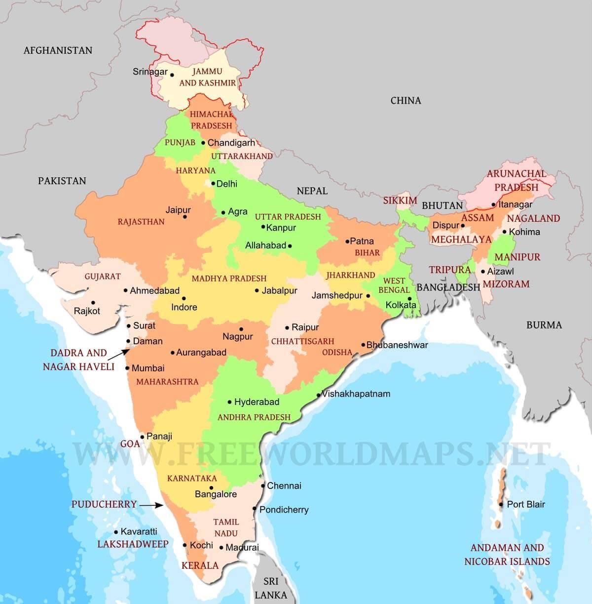political map of north India