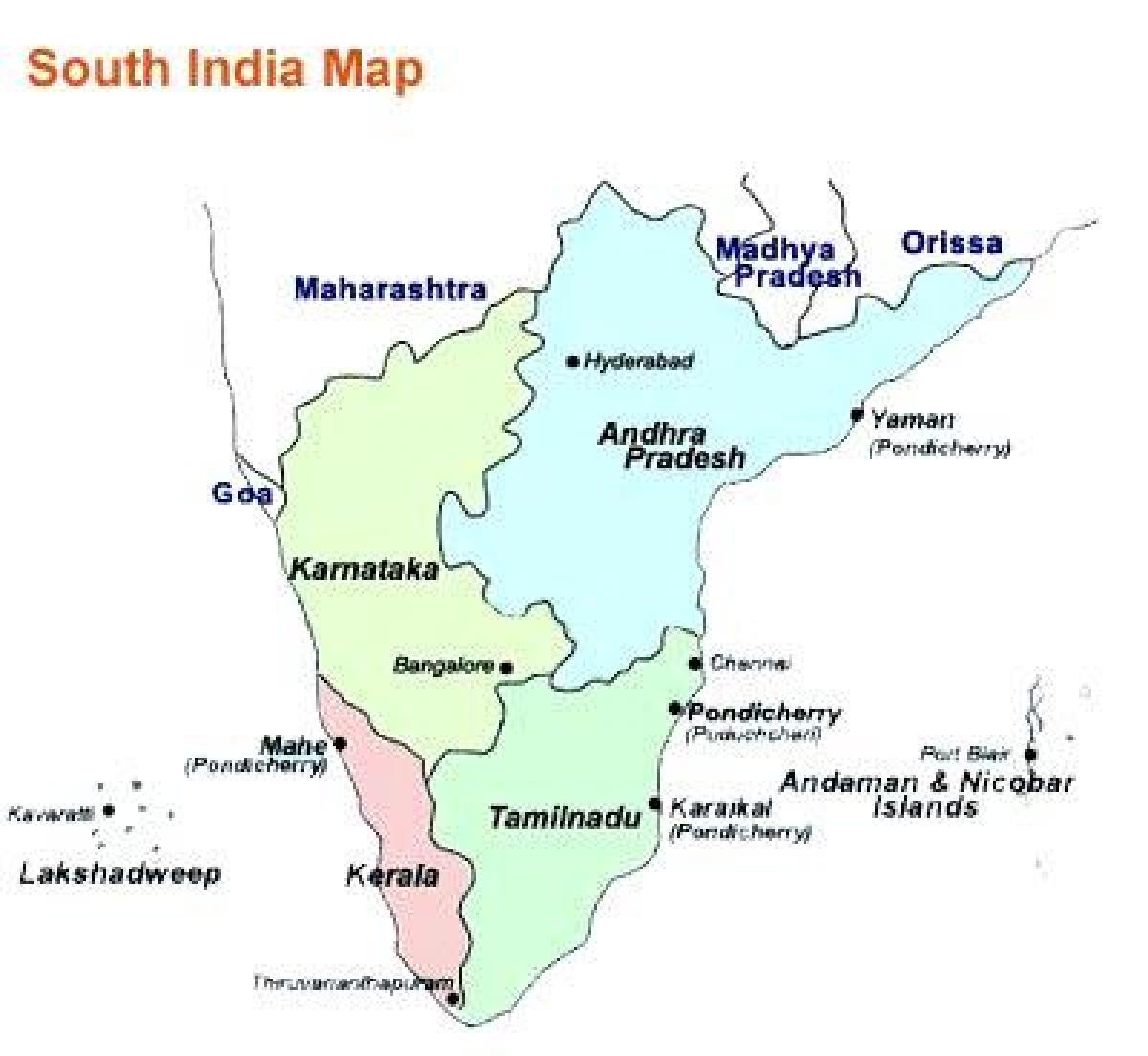 map of south India with cities