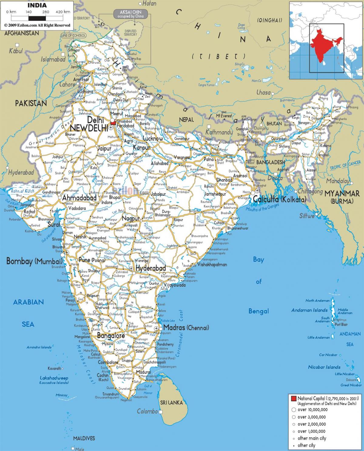 road map of south India