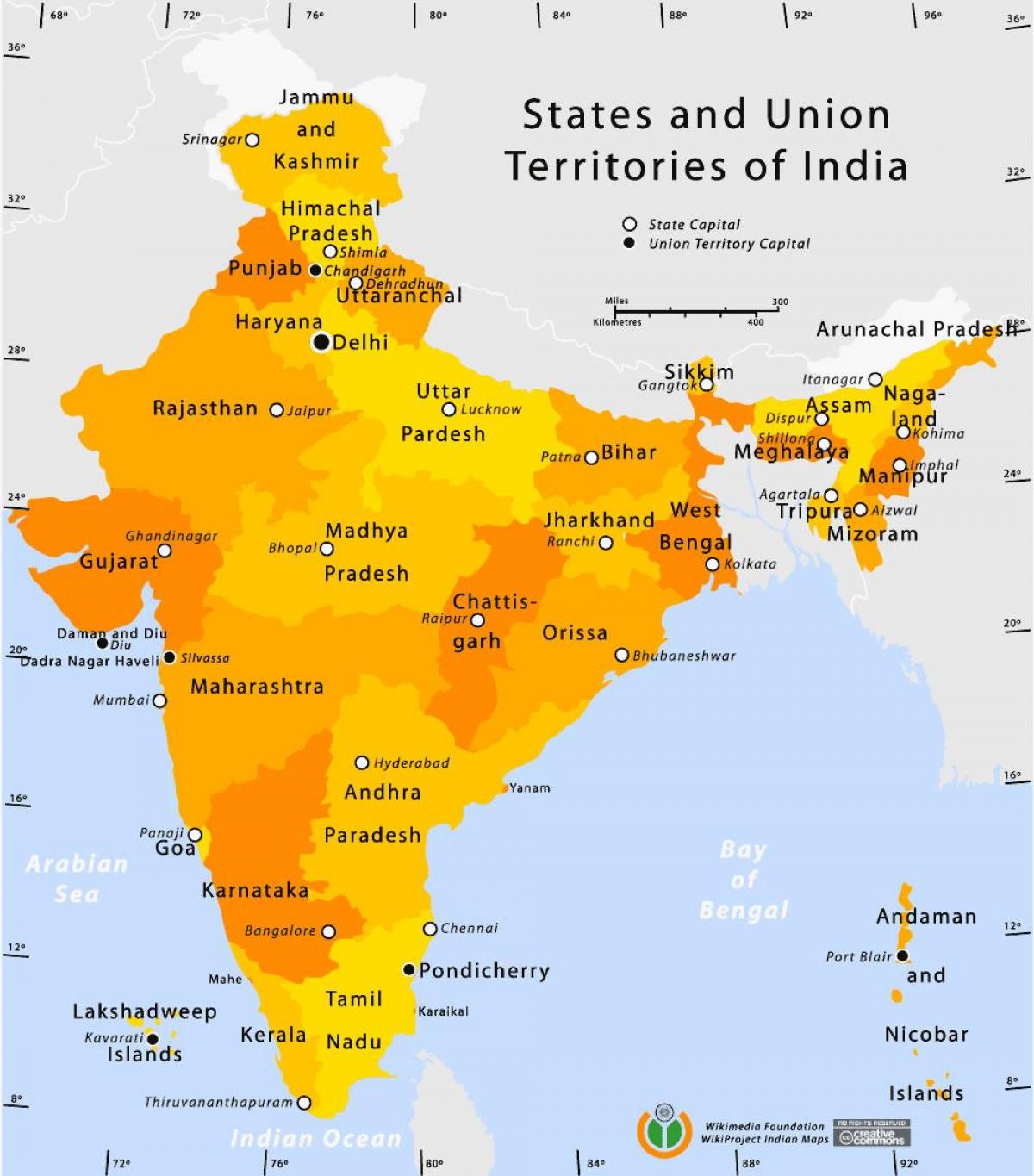union territories of India on map