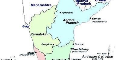 Map of south India with cities