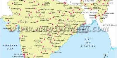 Wildlife sanctuaries in India map - Map of India wildlife sanctuaries  (Southern Asia - Asia)